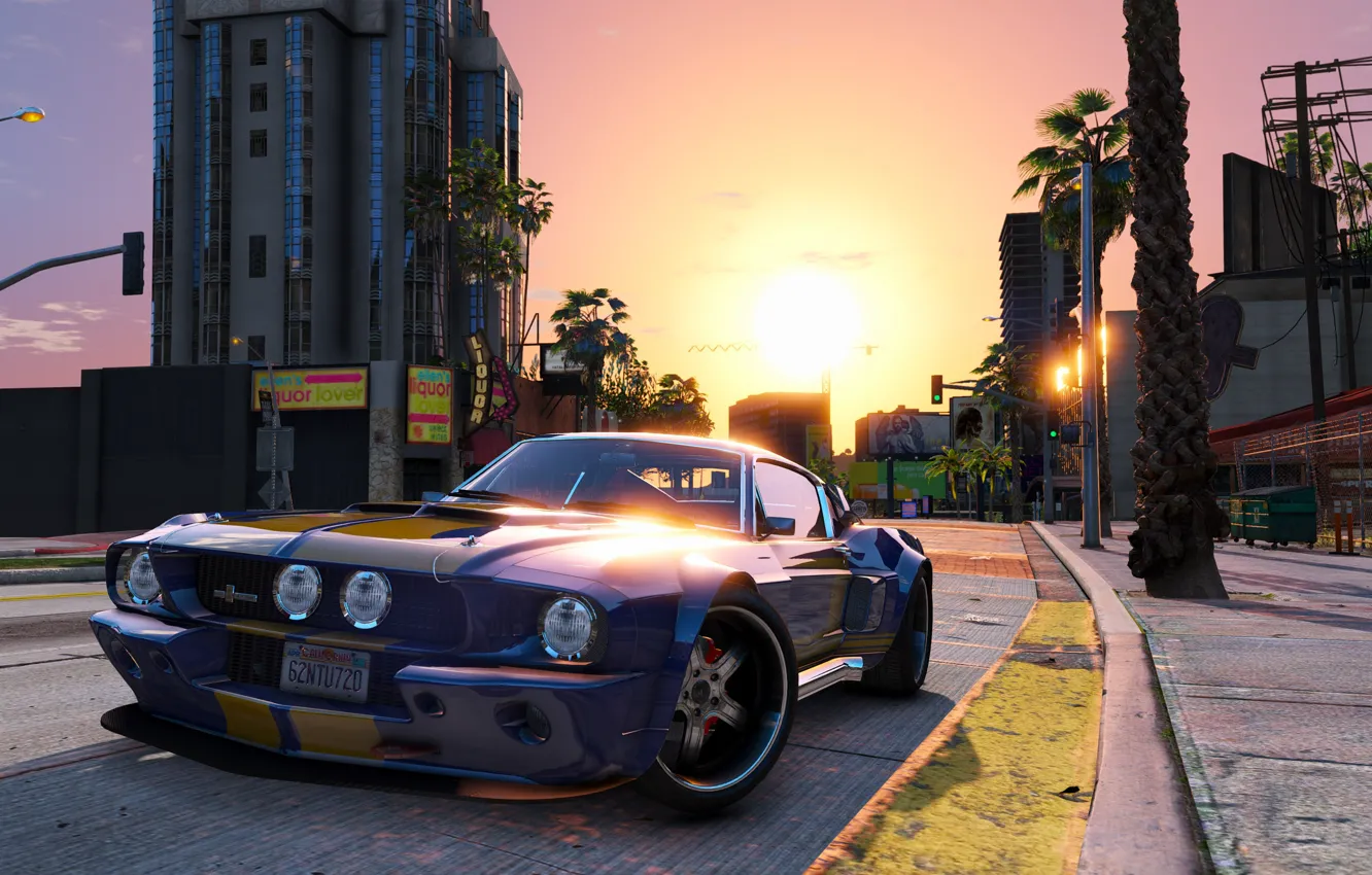 Фото обои город, улица, Mustang, автомобиль, Grand Theft Auto V, Rockstar Games, GTA V.