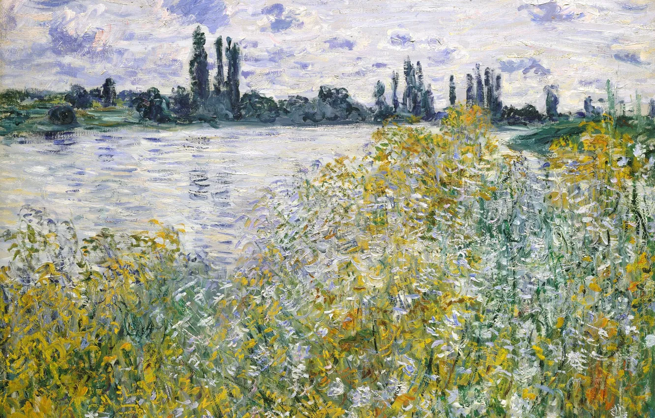Фото обои пейзаж, картина, Клод Моне, Остров Цветов на Сене близ Ветёя
