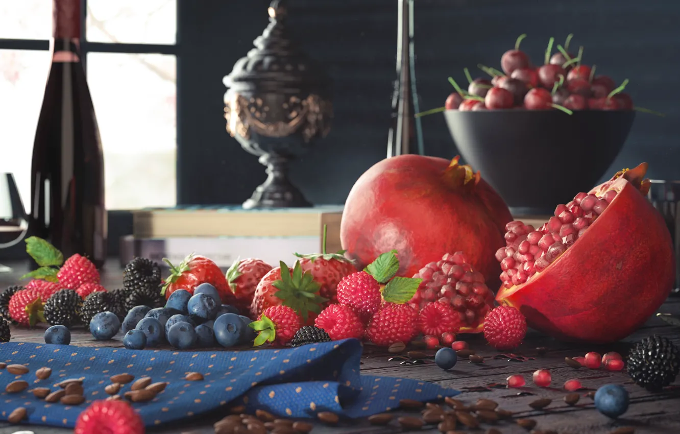 Фото обои лето, рендеринг, урожай, фрукты, натюрморт
