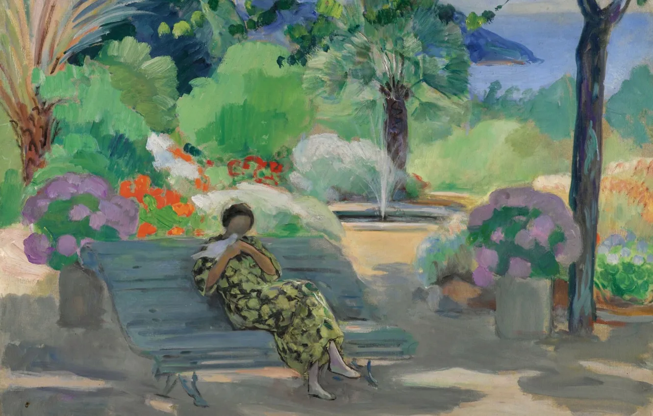 Фото обои пейзаж, картина, Henri Lebasque, Анри Лебаск, Молодая Женщина с Голубем