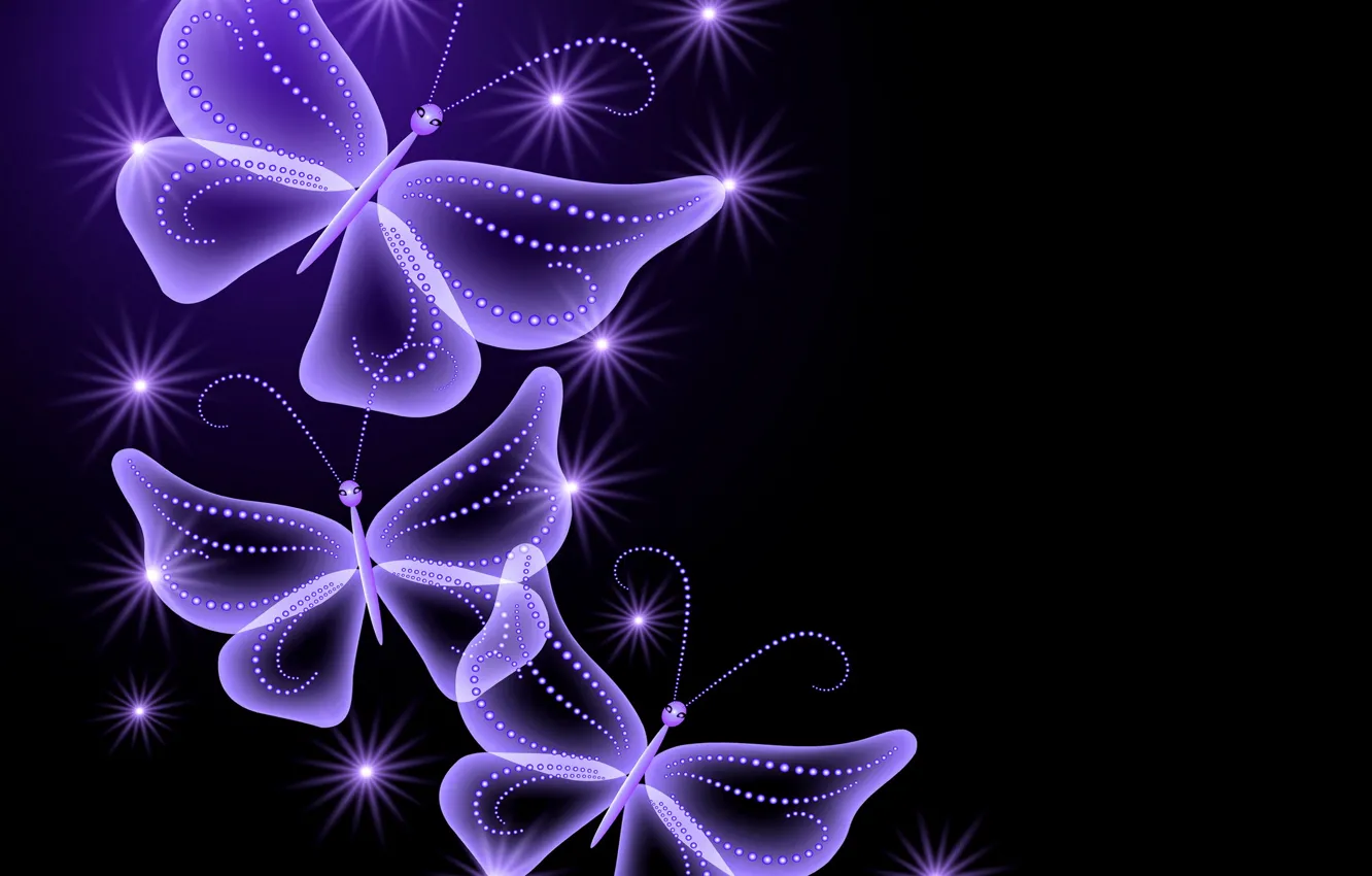 Фото обои бабочки, abstract, glow, neon, purple, sparkle, butterflies, неоновые