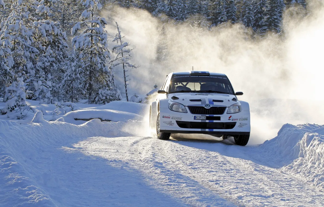 Фото обои Зима, Снег, Спорт, Поворот, День, Автомобиль, WRC, Rally
