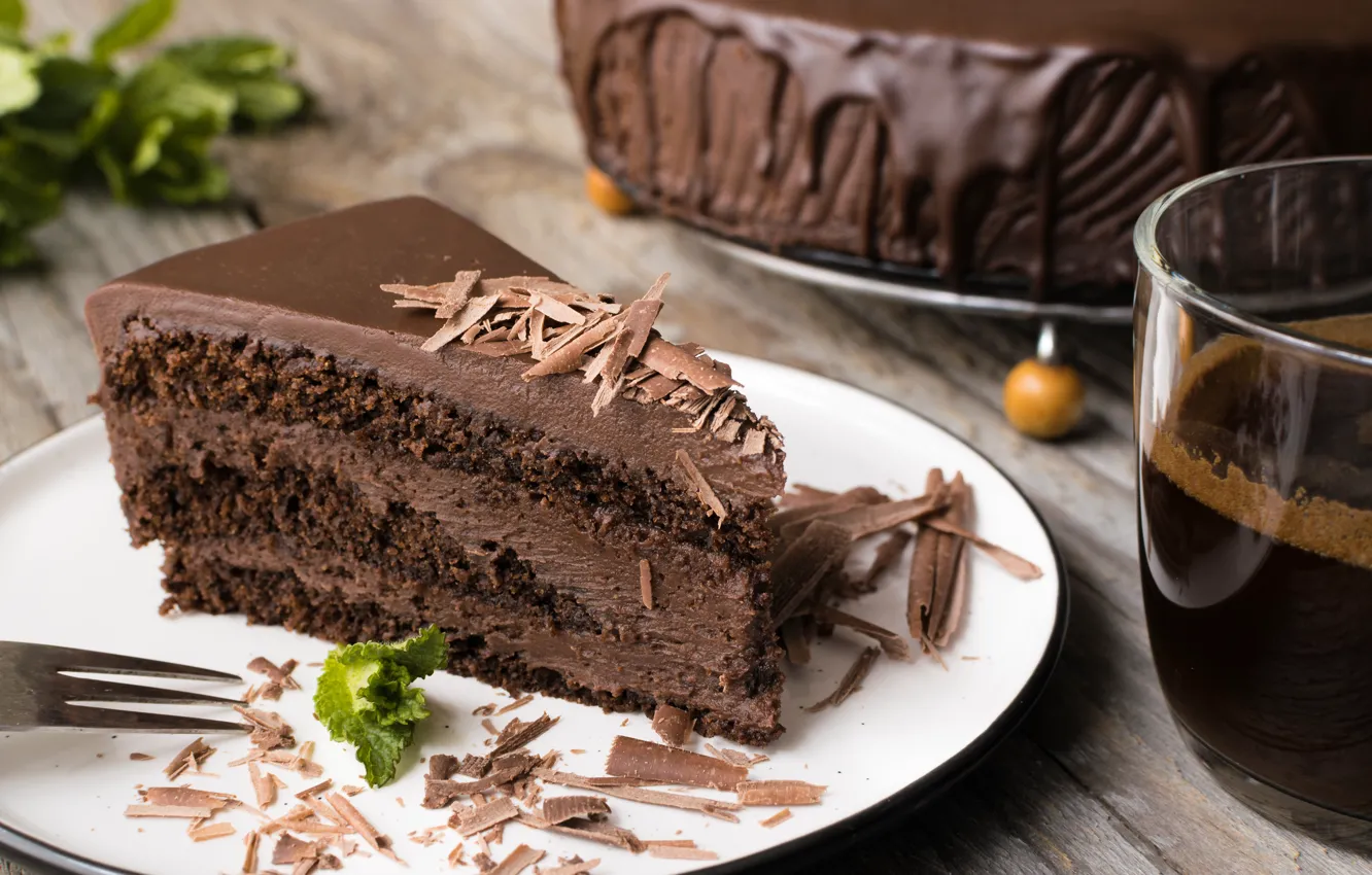 Фото обои кофе, тарелка, торт, шоколадный, кусочек торта