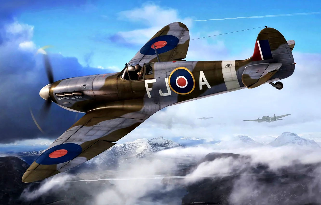 Фото обои истребитель, Supermarine Spitfire, 8x7.69-мм пулемётов Browning, Spitfire Mk.Va, Двигатель Rolls-Royce Merlin