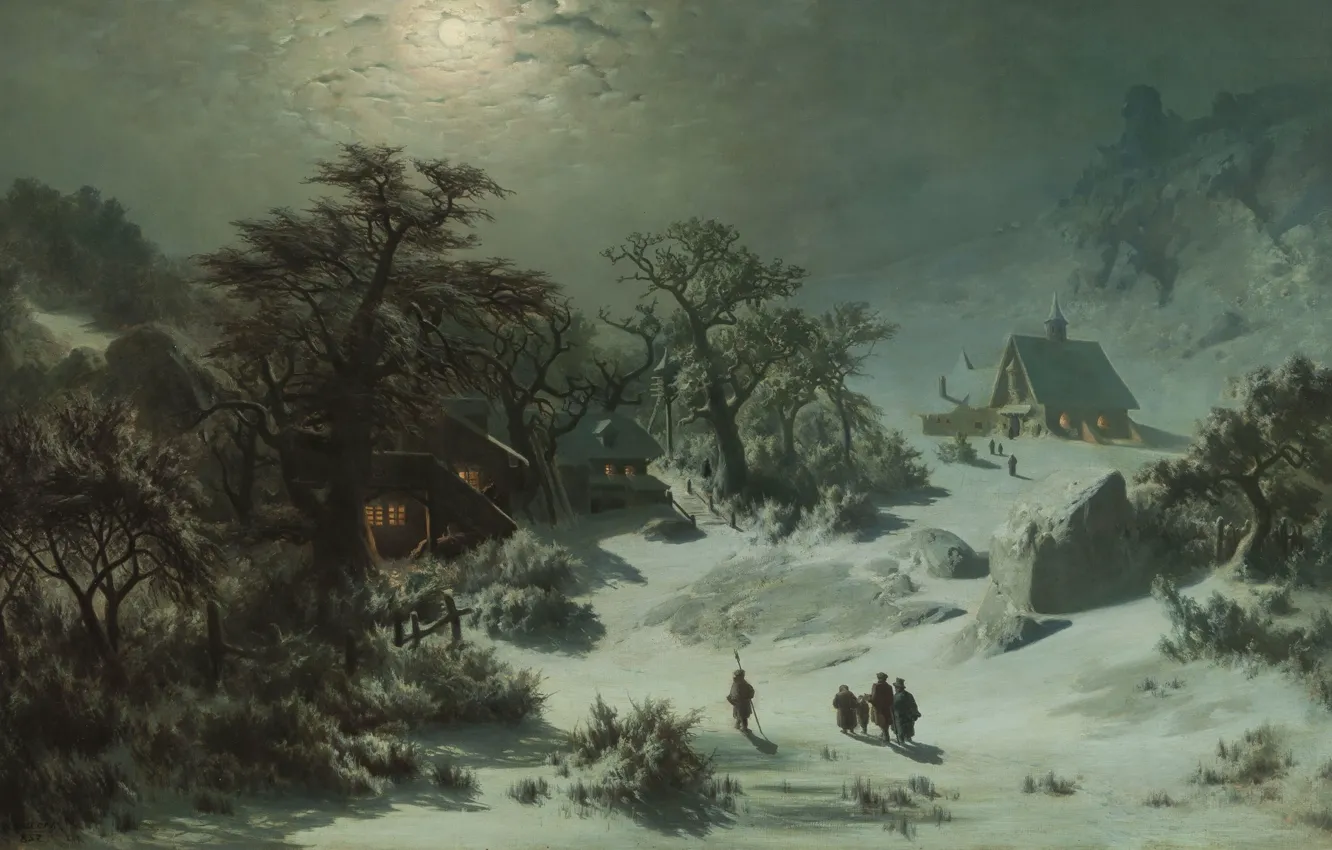 Фото обои 1857, oil on canvas, чешский живописец, National Gallery in Prague, Национальная галерея в Праге, Winter …