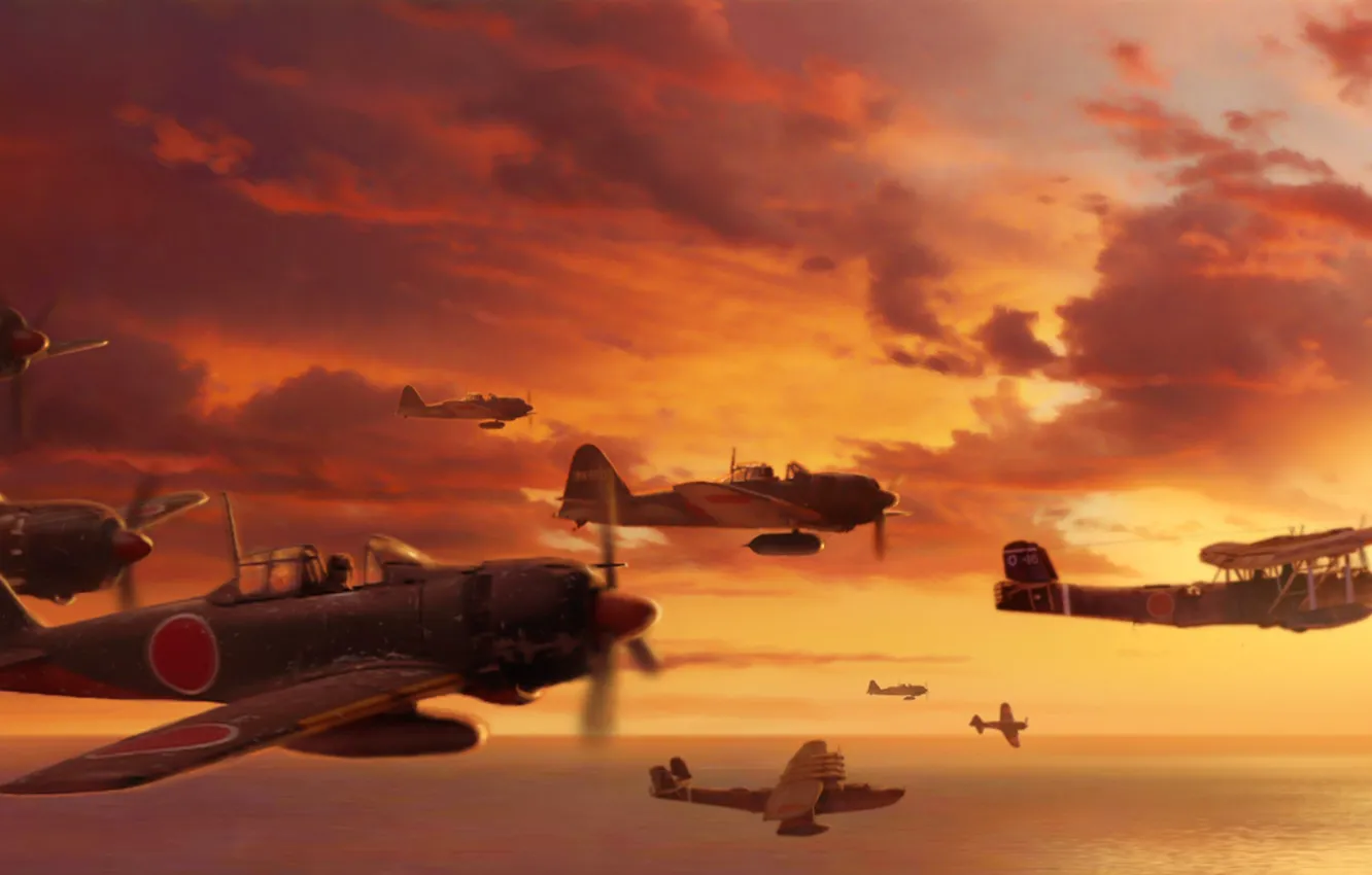 Фото обои aircraft, war, airplane, aviation, dogfight, japanese aircraft