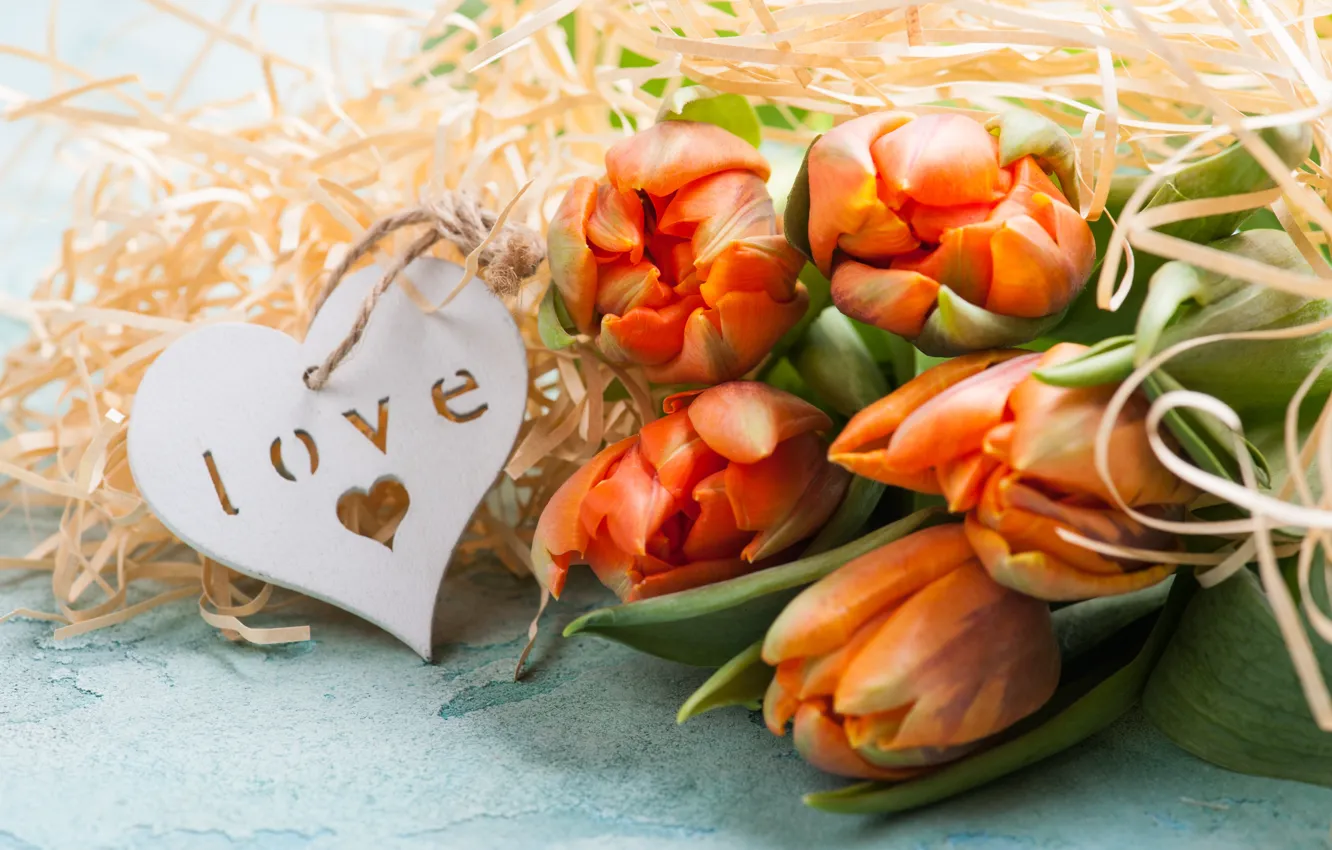 Фото обои букет, тюльпаны, оранжевые, сердечко, IRINA BORT