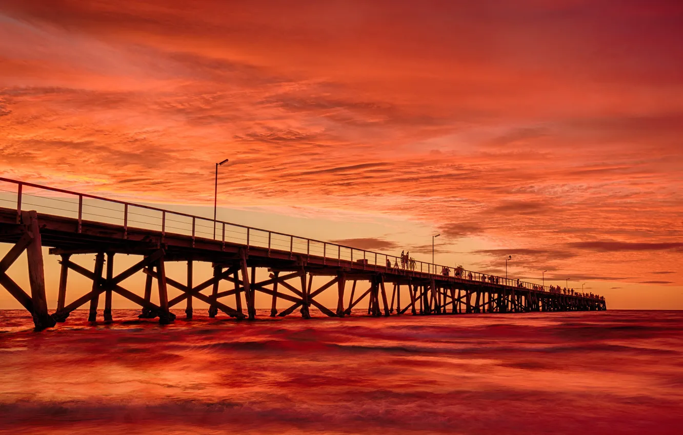 Фото обои море, мост, sunset, Semaphore Jetty