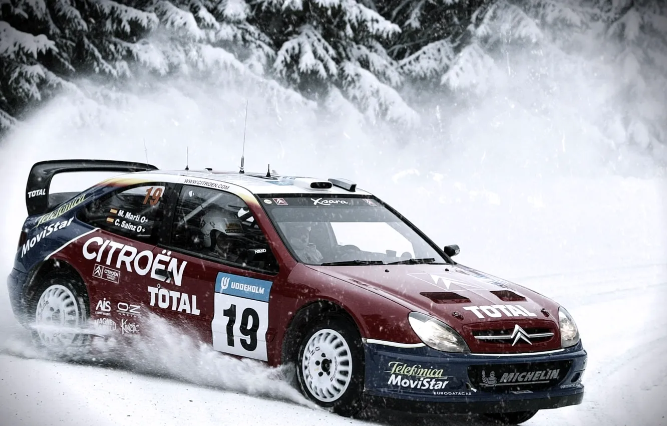 Фото обои Зима, Авто, Снег, Спорт, Машина, Занос, Citroen, WRC