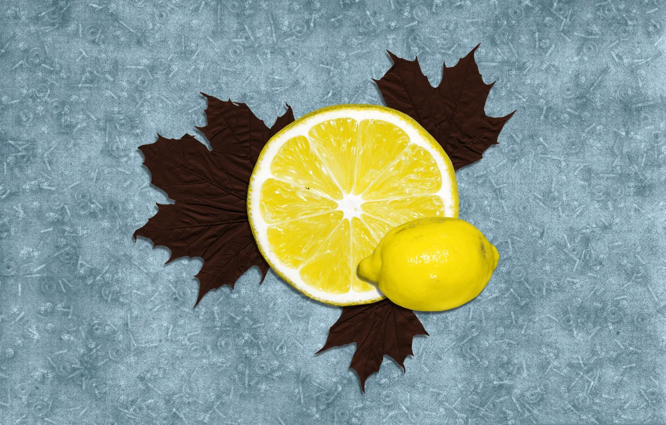 Фото обои листья, лимон, цитрус, витамины