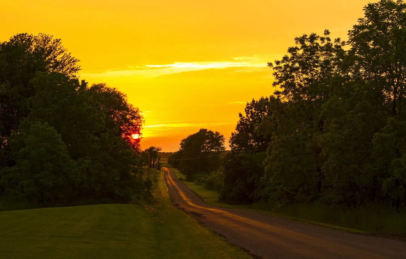 Фото обои дорога, закат, красивый