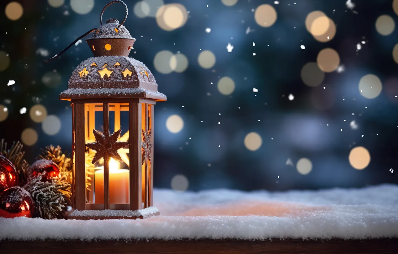 Фото обои зима, снег, ночь, Рождество, фонарь, Новый год, Christmas, night