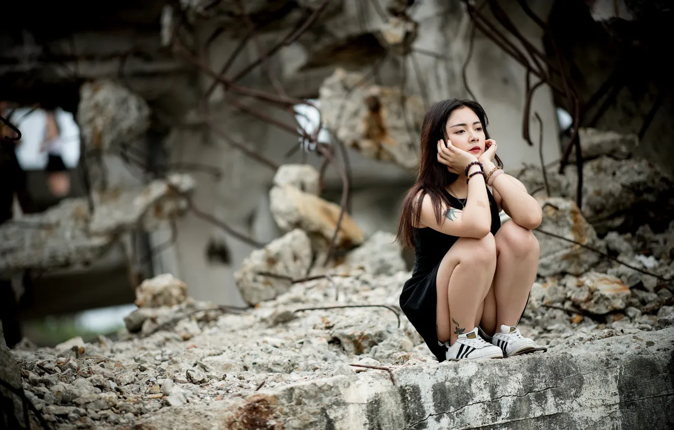 Фото обои девушка, фон, азиатка