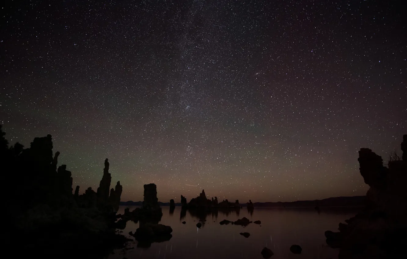 Фото обои звезды, озеро, California, Mono Lake