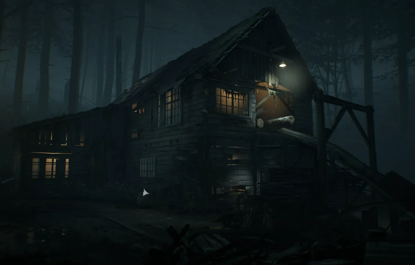 Фото обои лес, свет, ночь, дом, руины, Blair Witch, Sawmill