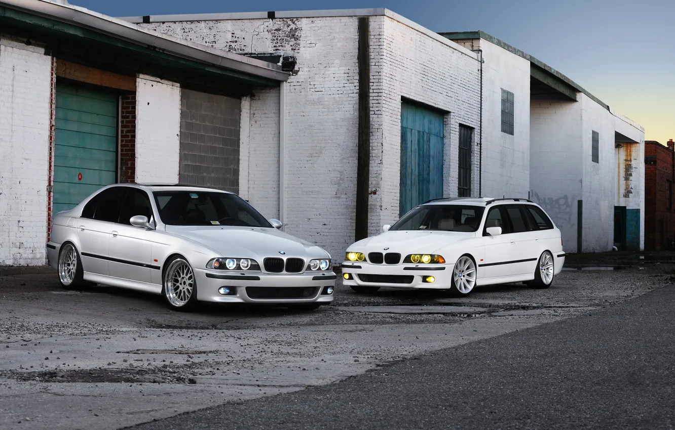Фото обои BMW, White, E39, Silver, M5