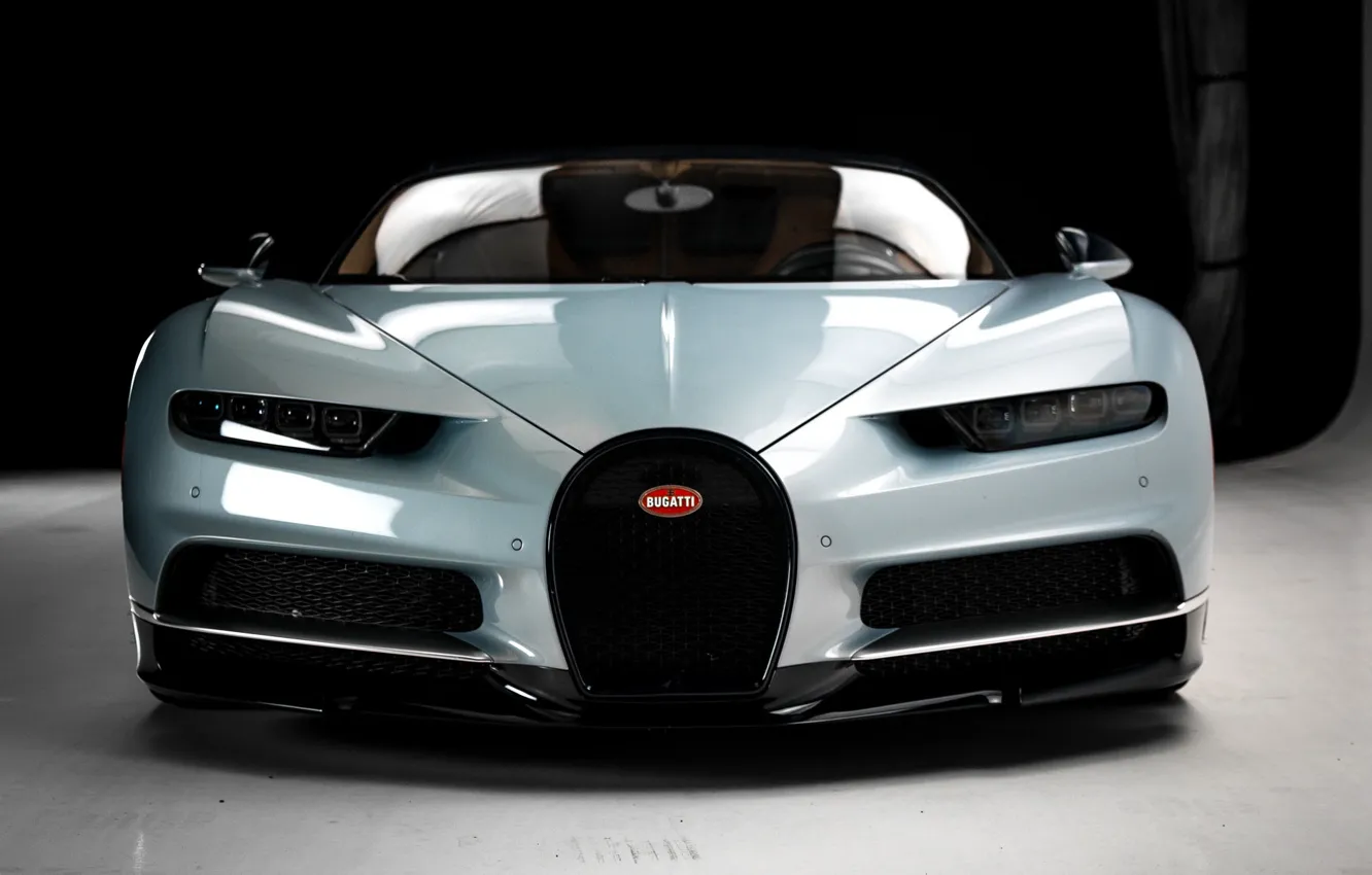 Фото обои Bugatti, Front, Silver, VAG, Aerodynamic, Chiron