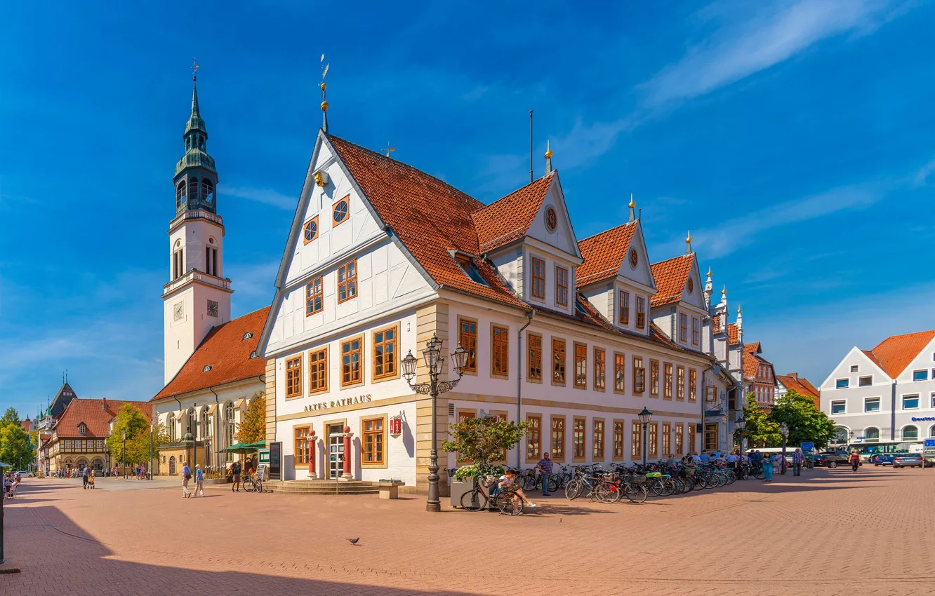 Фото обои здания, Германия, площадь, церковь, архитектура, Germany, ратуша, Нижняя Саксония