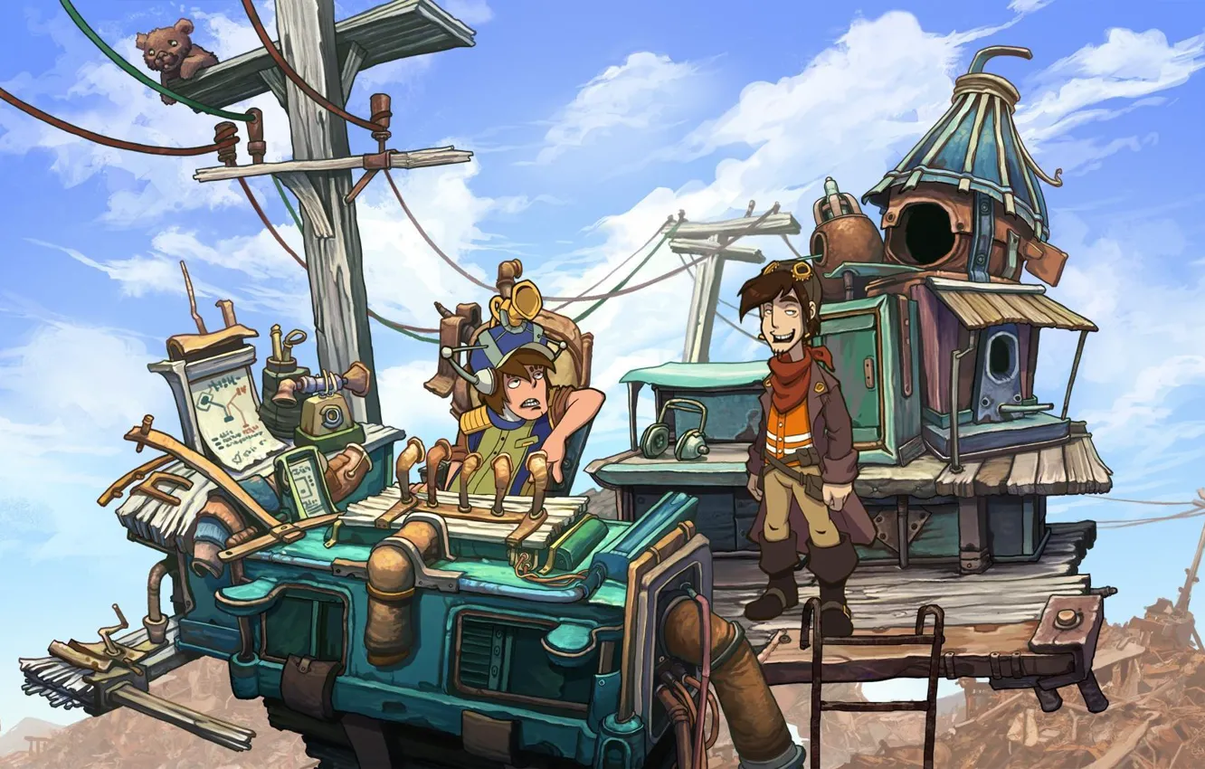 Фото обои провода, игра, парни, deponia