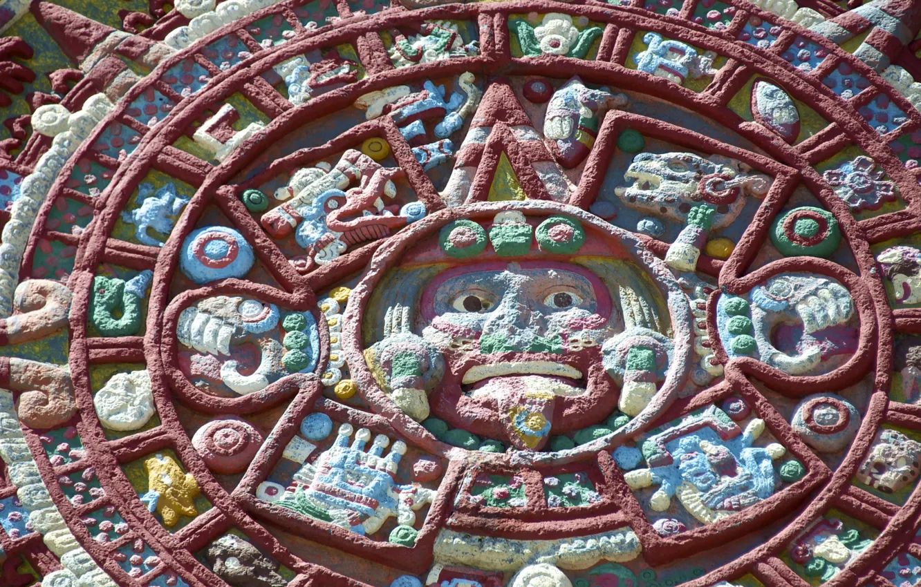 Фото обои узор, круг, ацтеки, календарь, симовы
