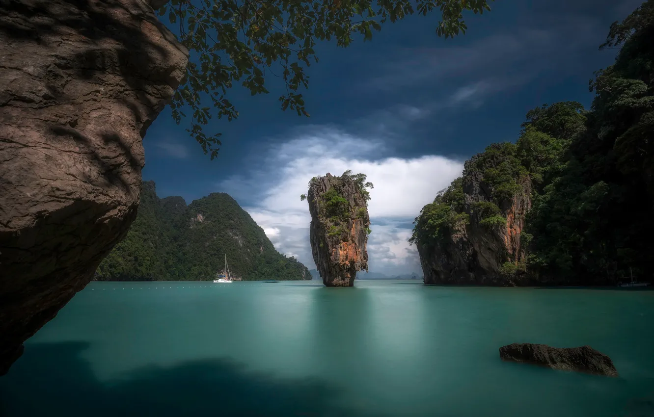 Фото обои острова, лодка, остров, Таиланд, James Bond Island, Кхао Пинг Кан