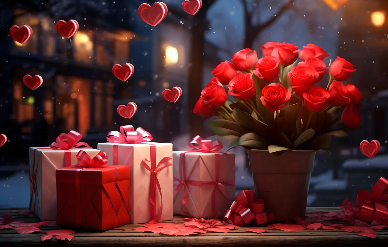 Фото обои любовь, цветы, подарок, романтика, сердце, розы, love, happy