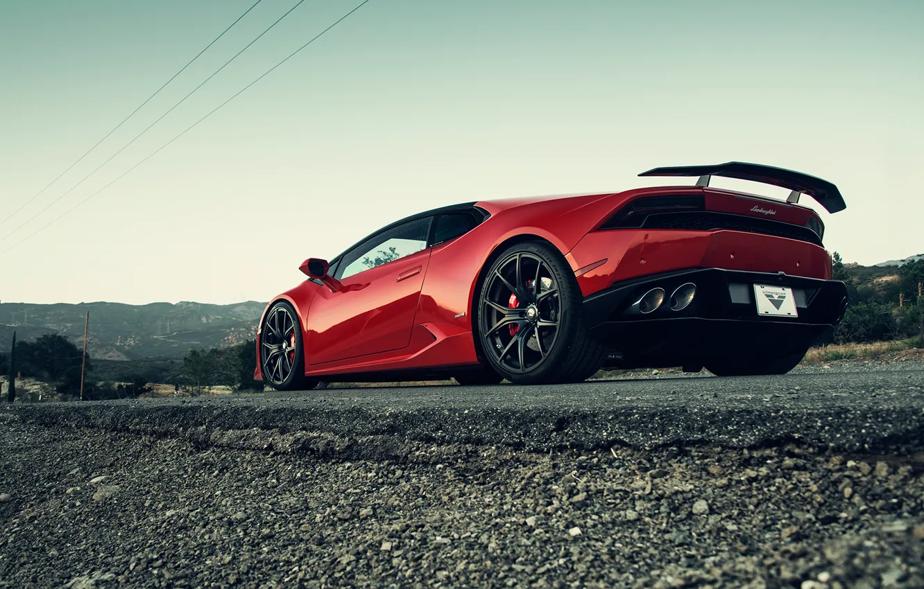 Фото обои Lamborghini, Red, красная, 2015, Huracan, хуракан, ламбордини