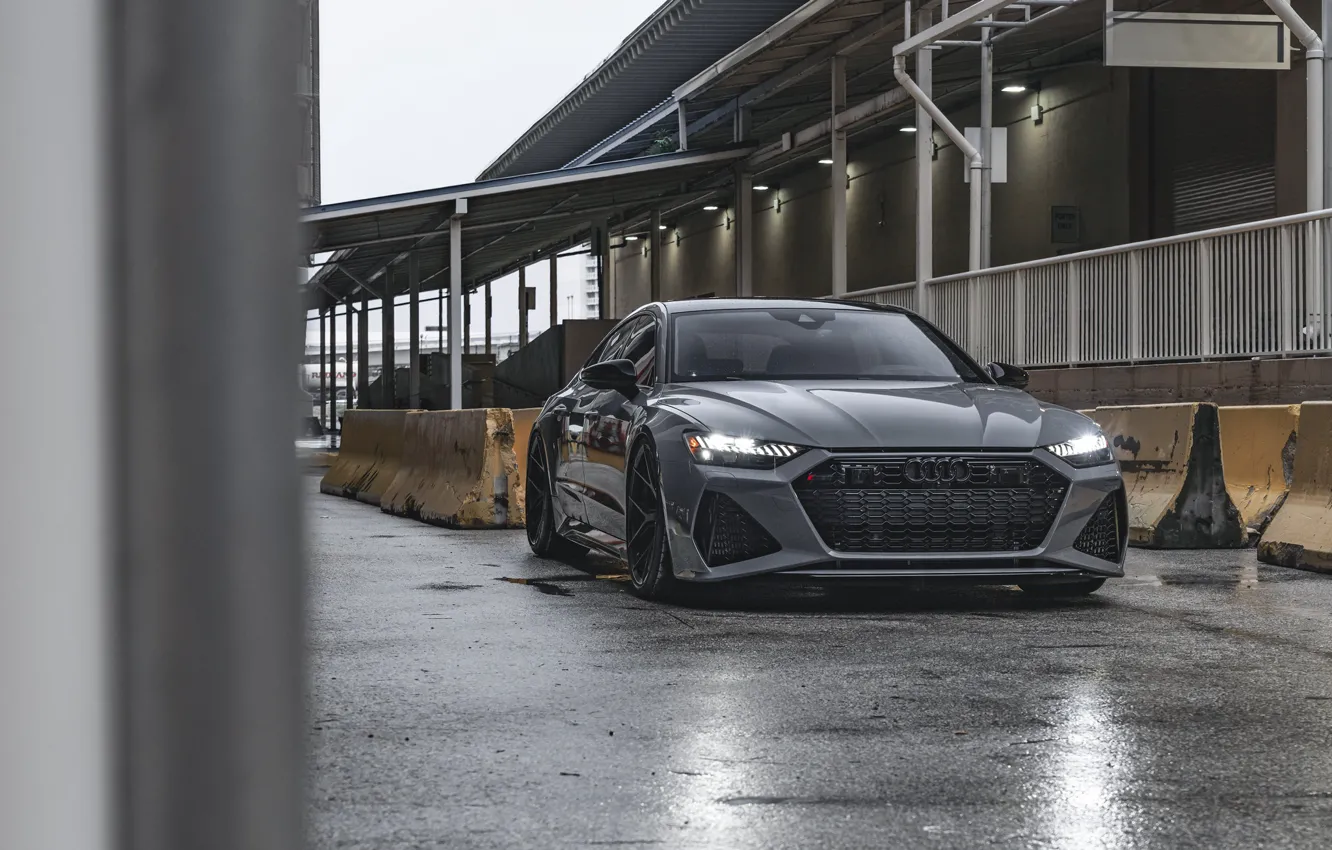 Фото обои Audi, Gray, Wet, VAG, RS7