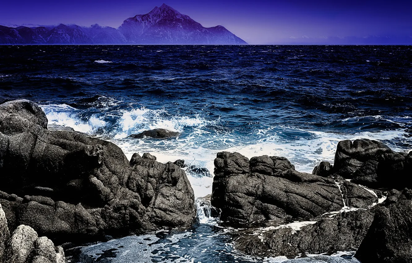 Фото обои море, небо, горы, камни, скалы