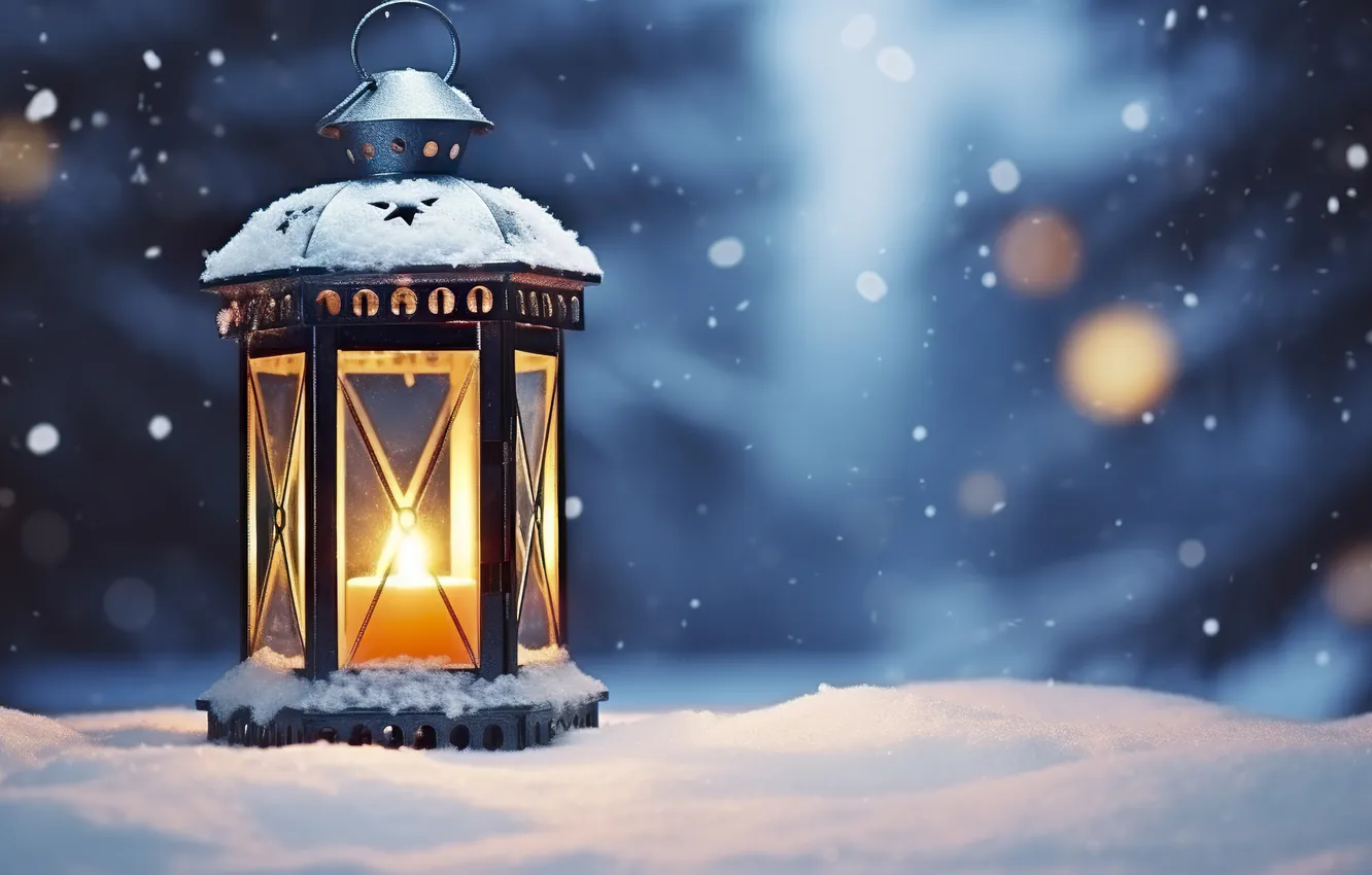 Фото обои зима, снег, ночь, Рождество, фонарь, Новый год, Christmas, night