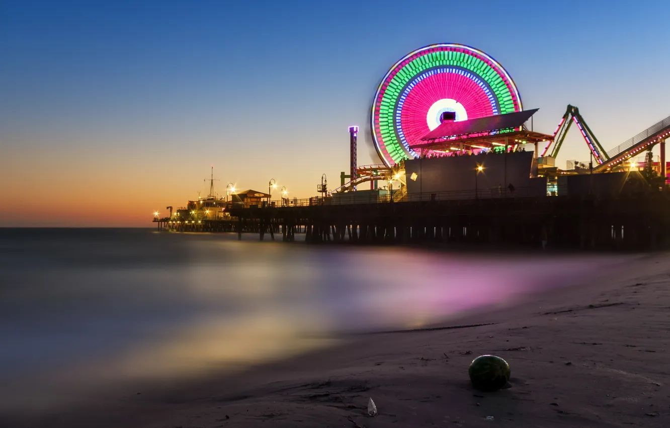 Фото обои море, ночь, United States, California, Santa Monica