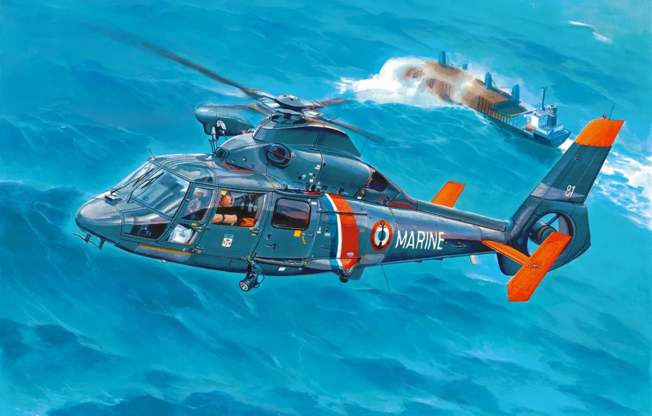 Фото обои art, helicopter, painting, Dolphin 2 faz EB Panther