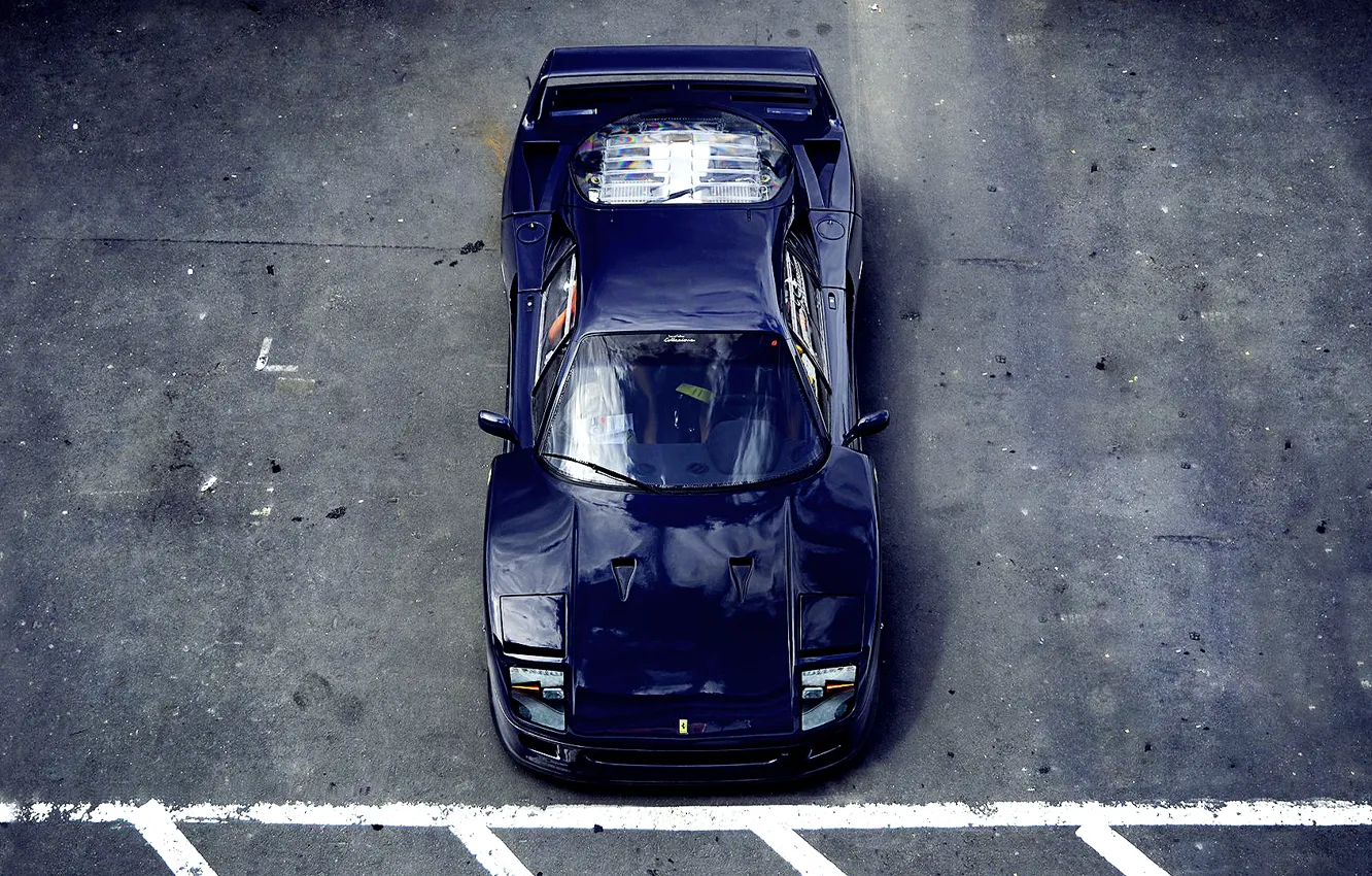 Фото обои асфальт, стоянка, Ferrari, F40, феррари, синяя, ф40