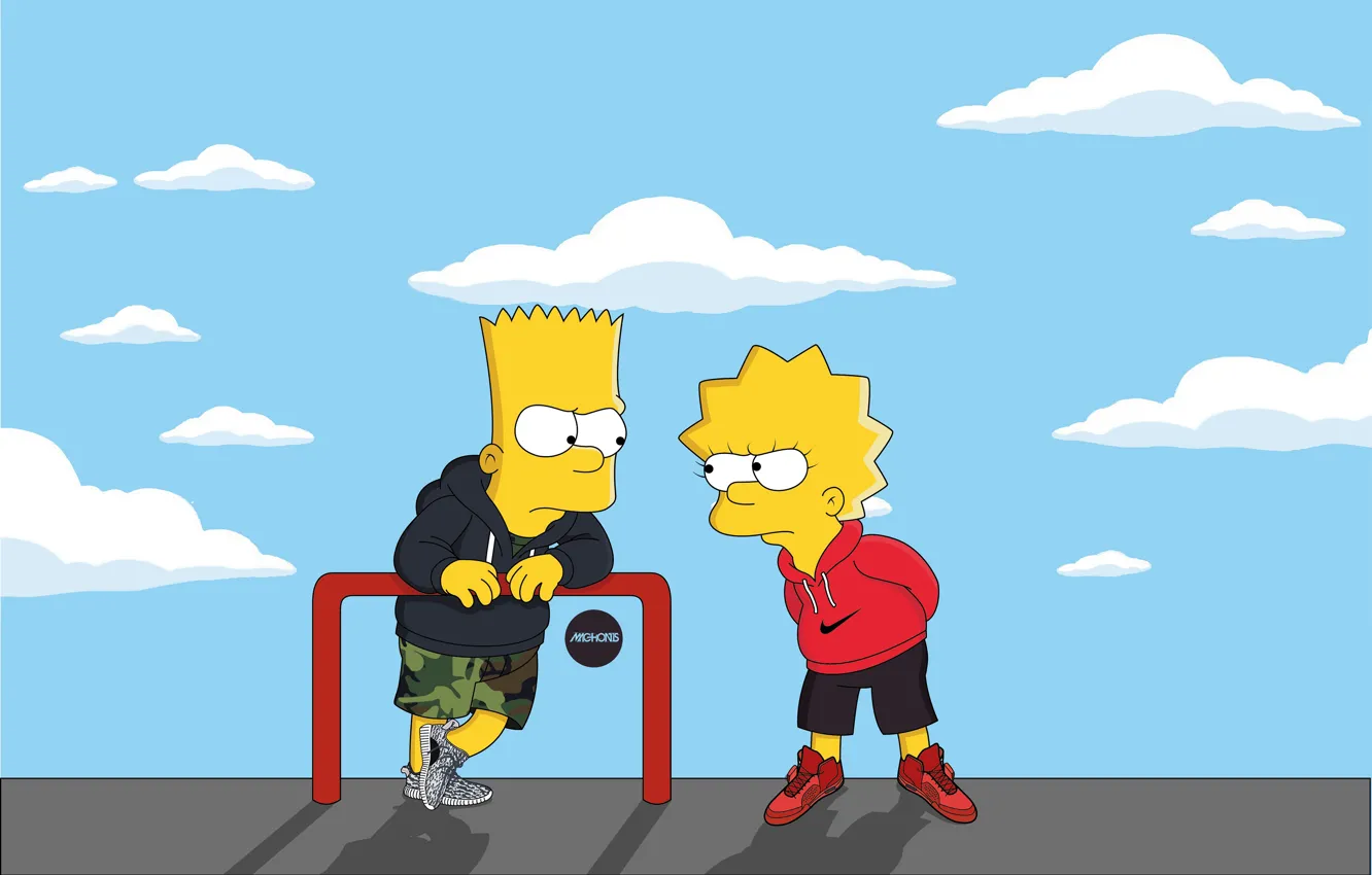 Фото обои Симпсоны, Рисунок, Адидас, Simpsons, Барт, Арт, Adidas, Лиза