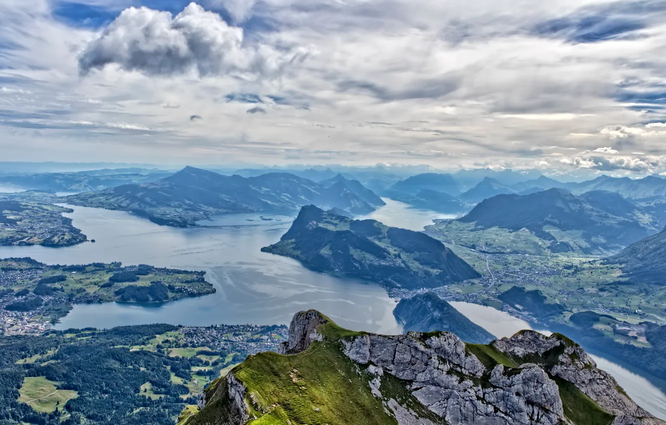 Фото обои облака, горы, озера, Швейцария, Пилатус