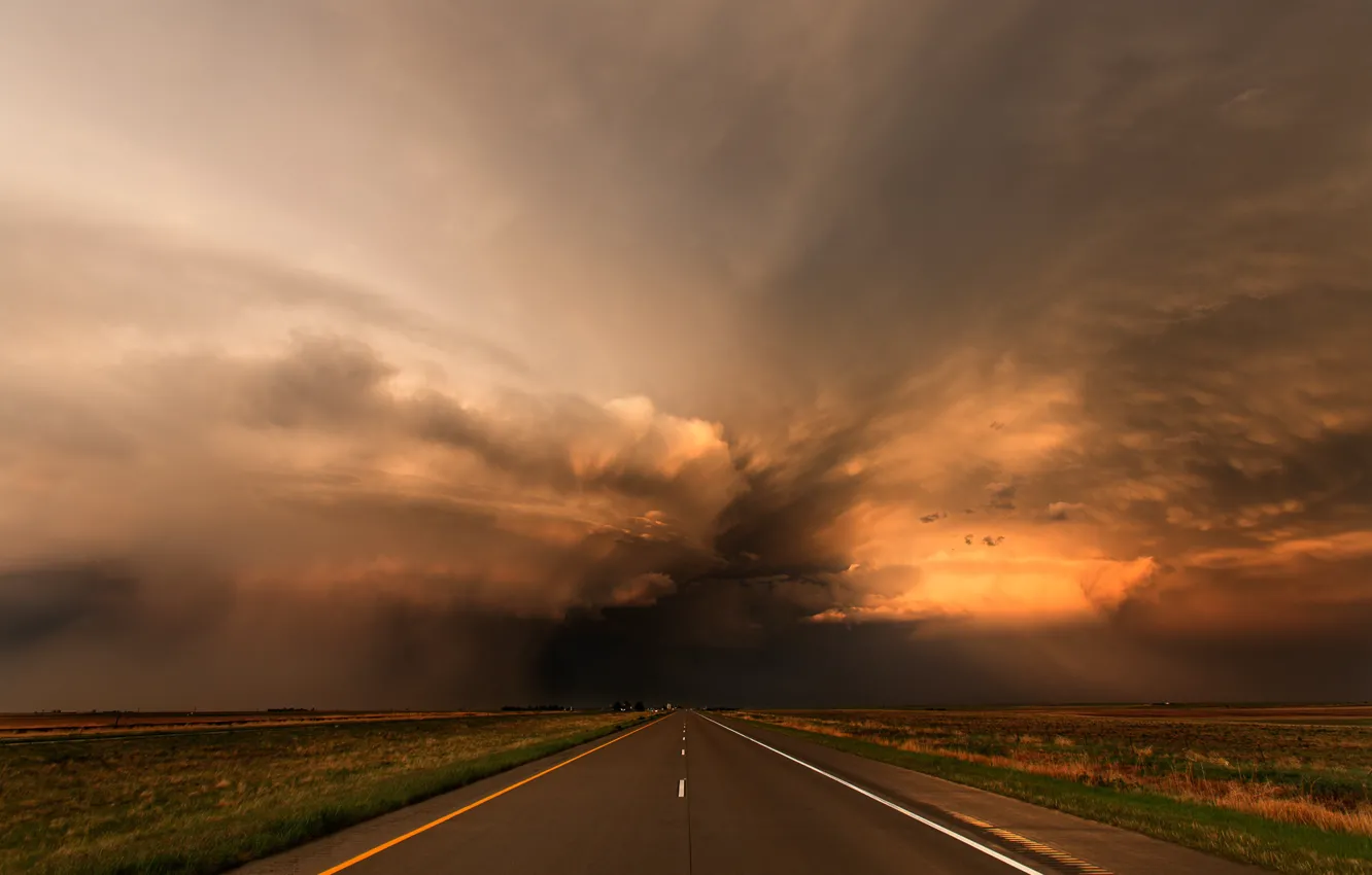 Фото обои дорога, закат, тучи, шторм, Колорадо, США
