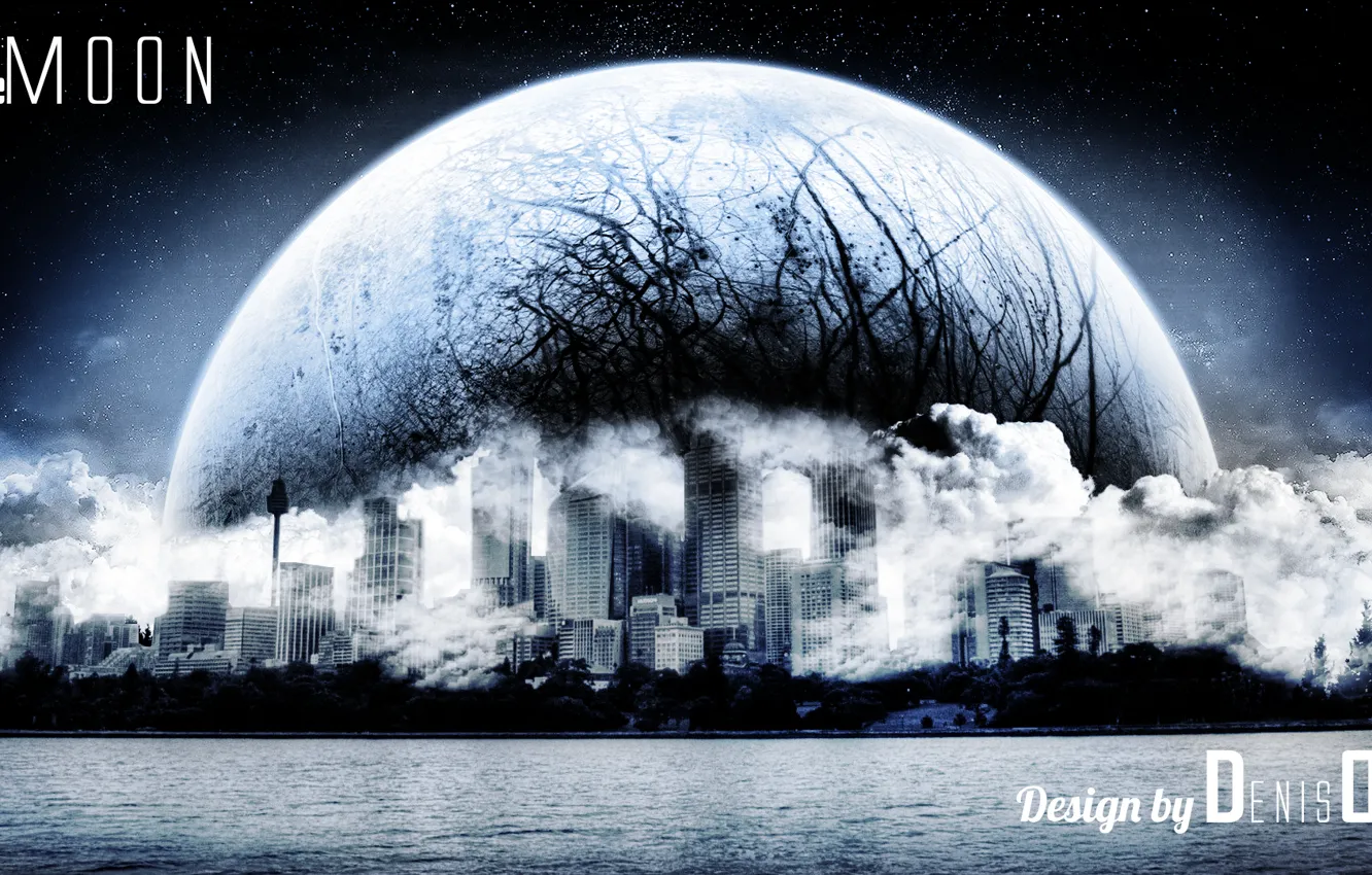 Фото обои природа, луна, пейзажи, City, Moon, photoshop