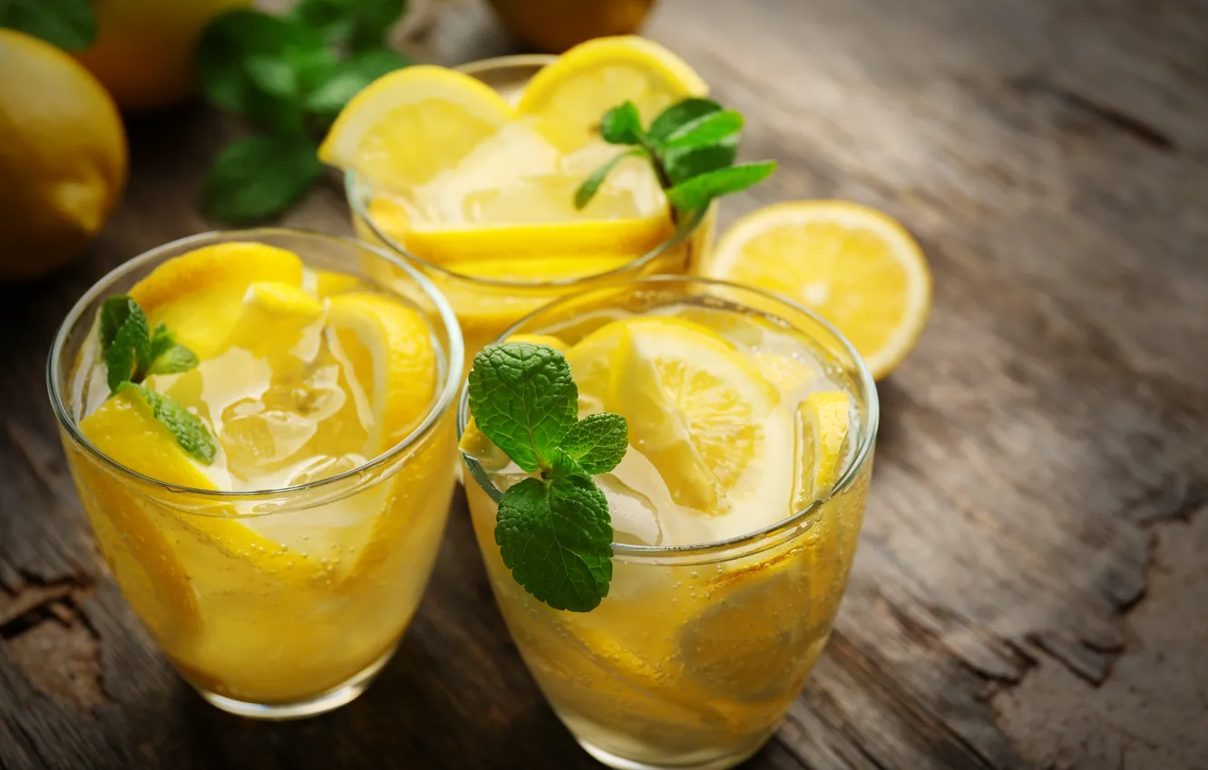 Фото обои лимон, стаканы, цитрус, напиток, fresh, мята, лимонад, drink
