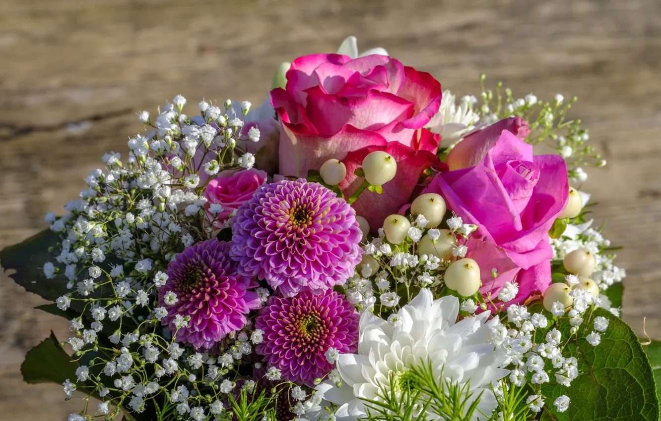 Фото обои розы, букет, георгины