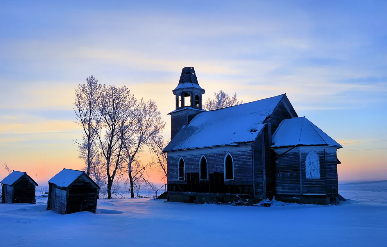 Фото обои зима, пейзаж, храм
