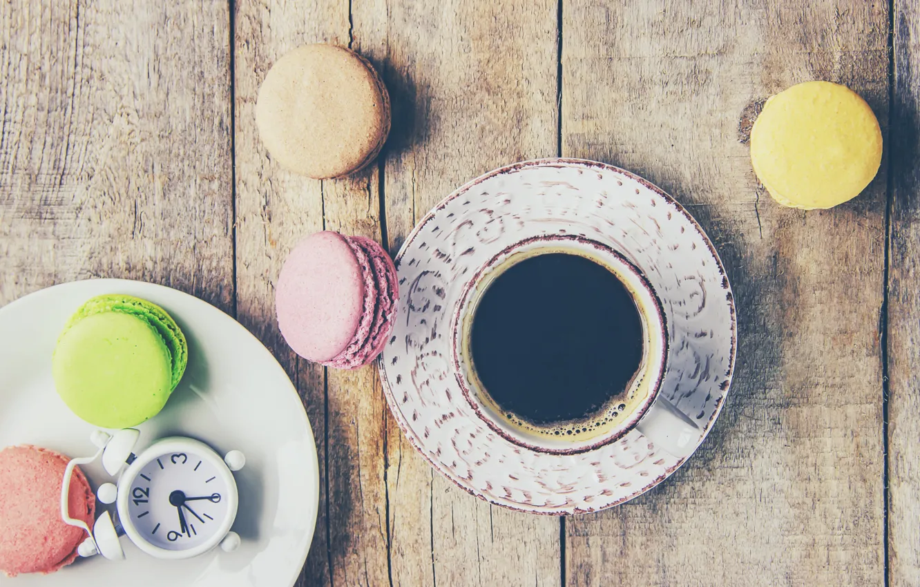 Фото обои colorful, coffee cup, french, macaron, чашка кофе, макаруны