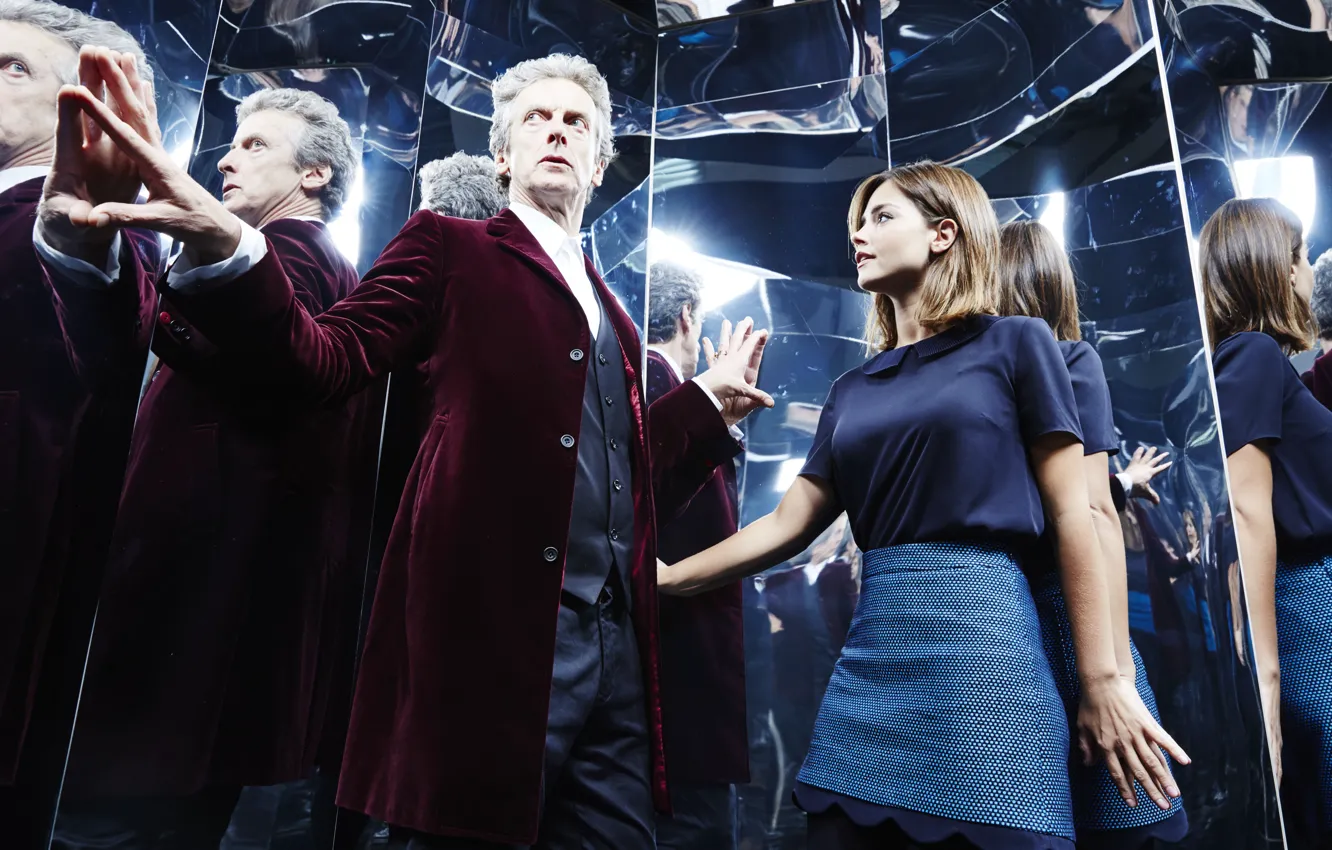 Фото обои девушка, отражения, актриса, актер, мужчина, Doctor Who, Доктор Кто, Peter Capaldi