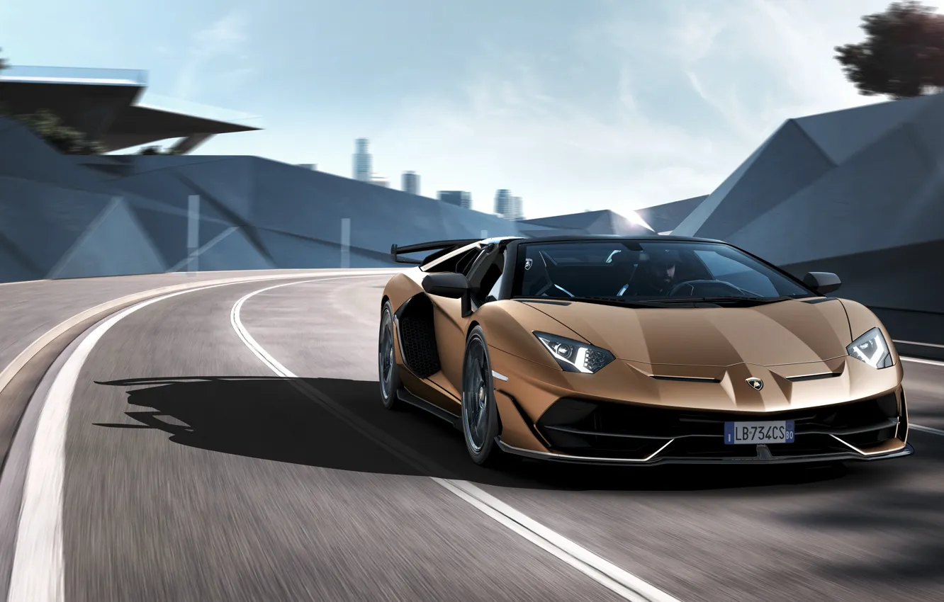 Фото обои машина, свет, движение, фары, Lamborghini, спорткар, roadster, Aventador