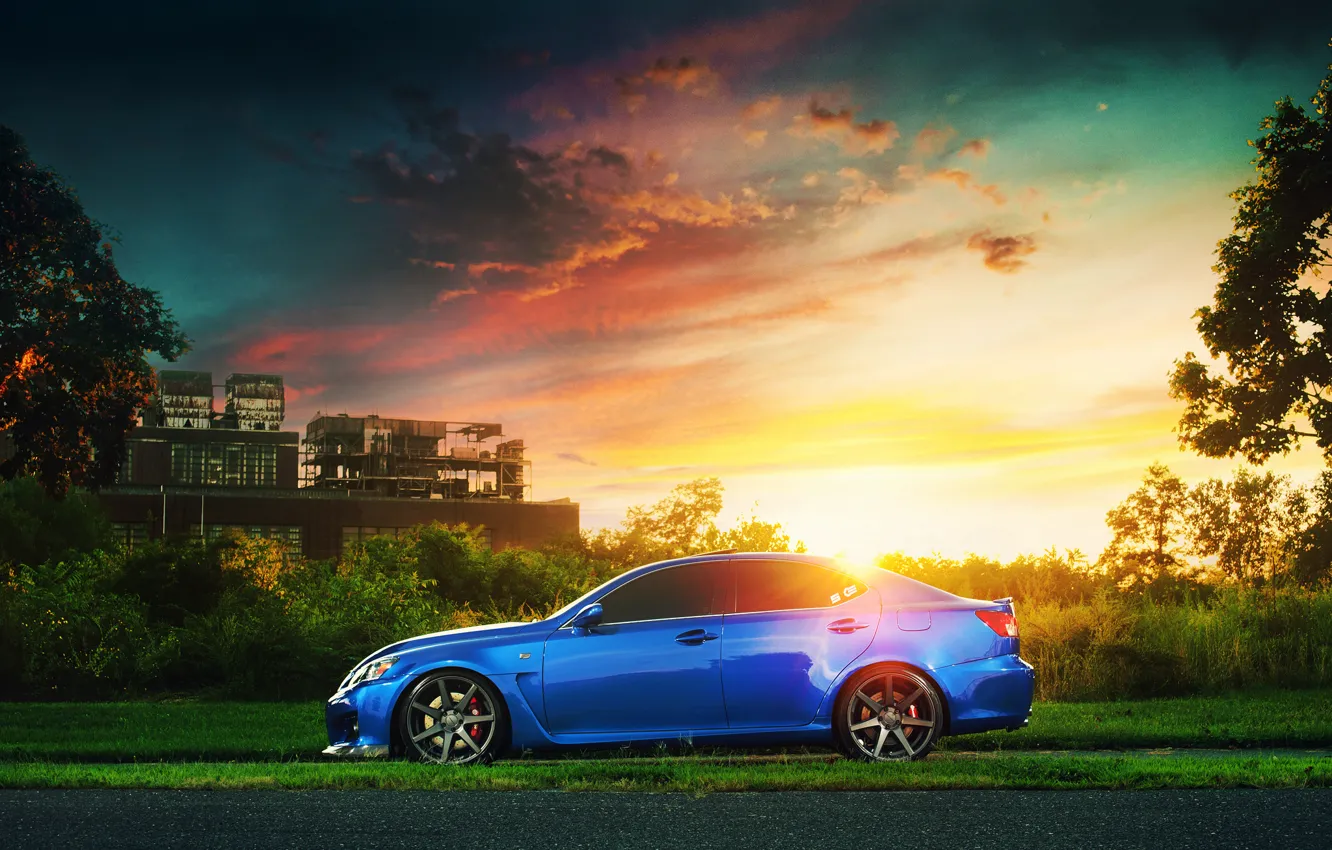 Фото обои завод, Lexus, блик, blue, sun, profile, IS F