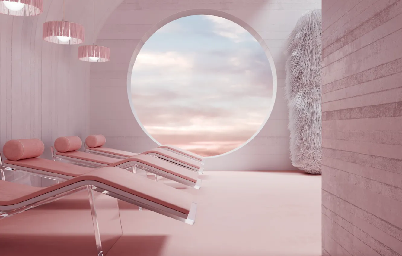 Фото обои Pink, Room, Interior, Window, Futuristic style