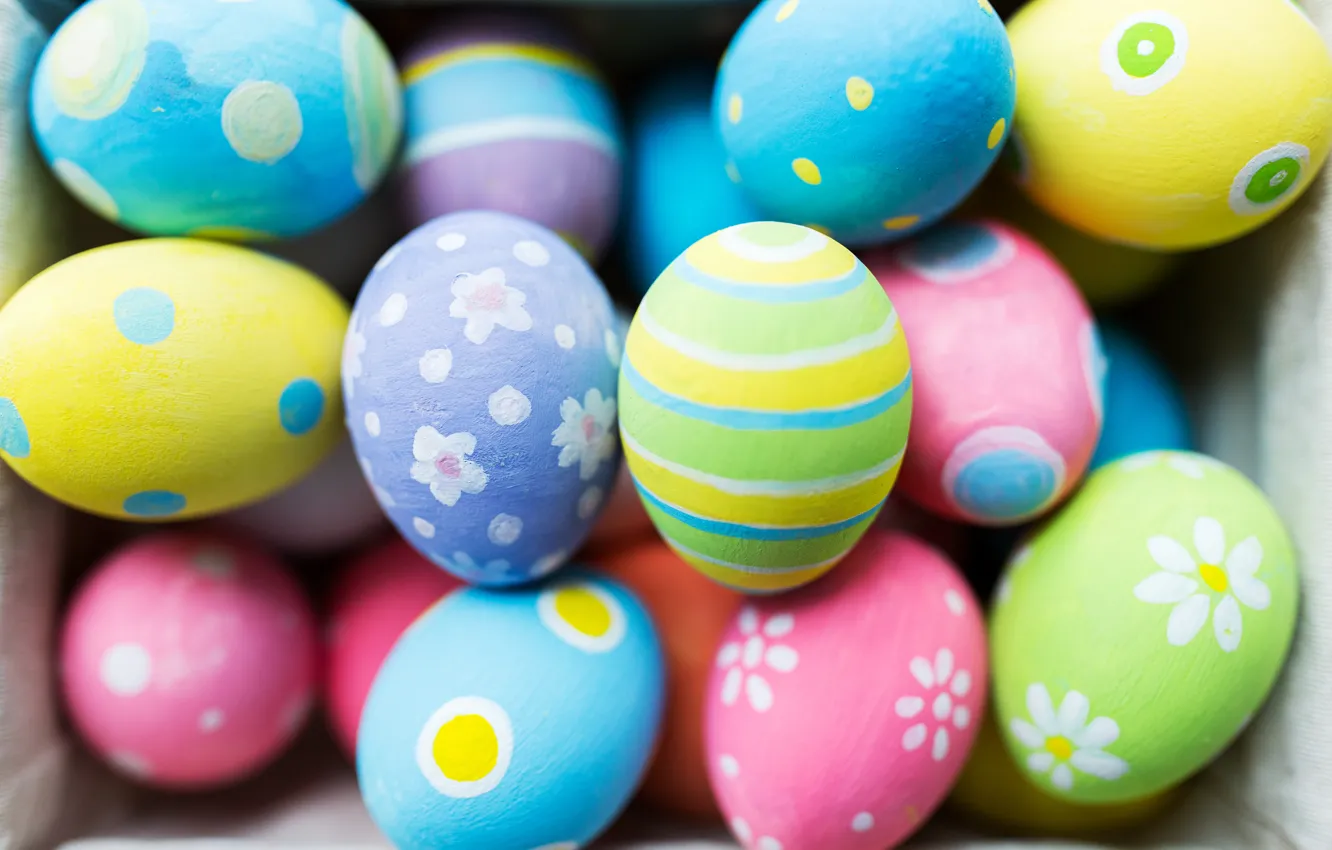 Фото обои макро, яйца, Пасха, разноцветные, Easter, Holidays, Eggs