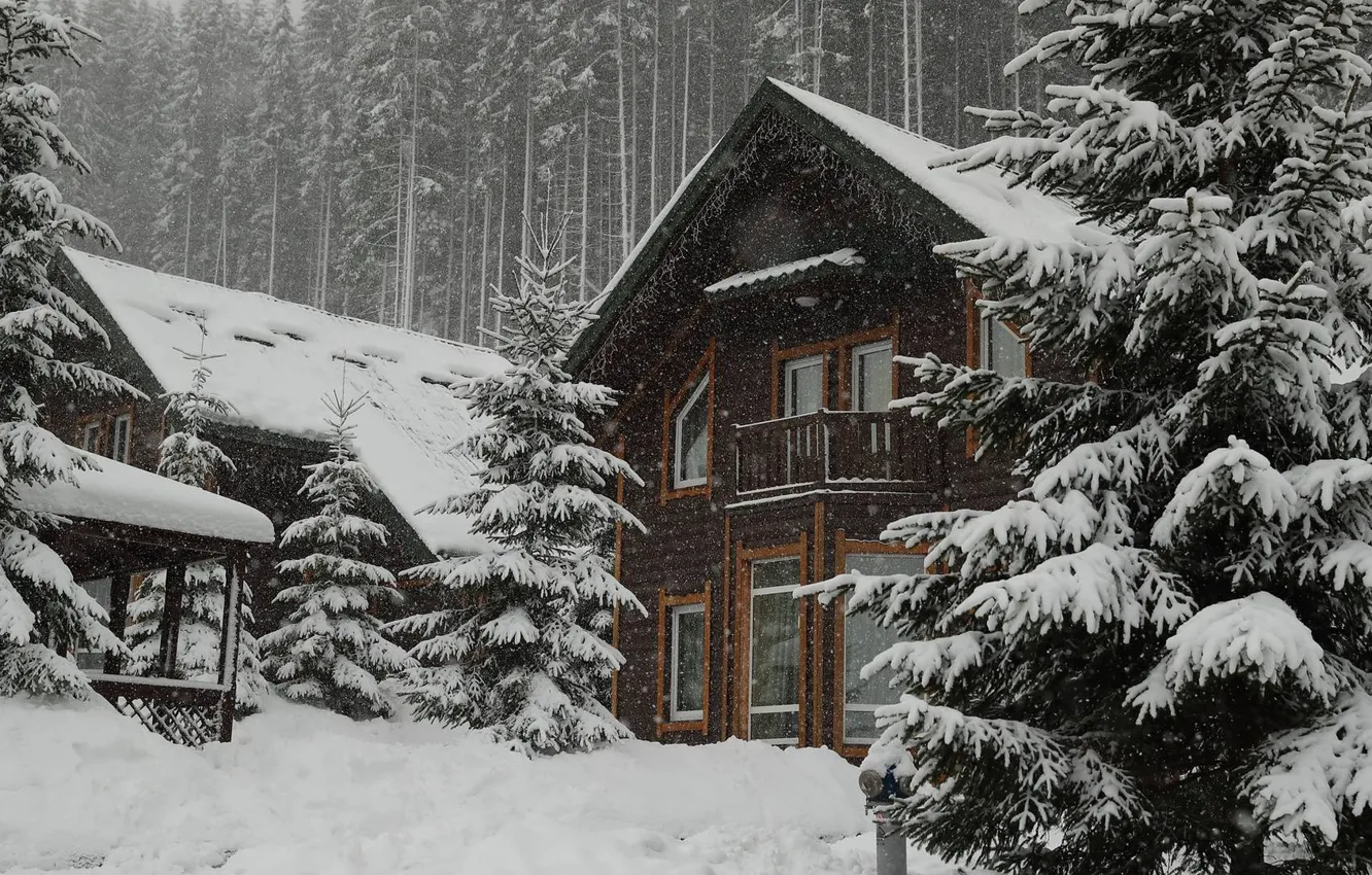 Фото обои Природа, Зима, Снег, Дом, House, Nature, Winter, Snow