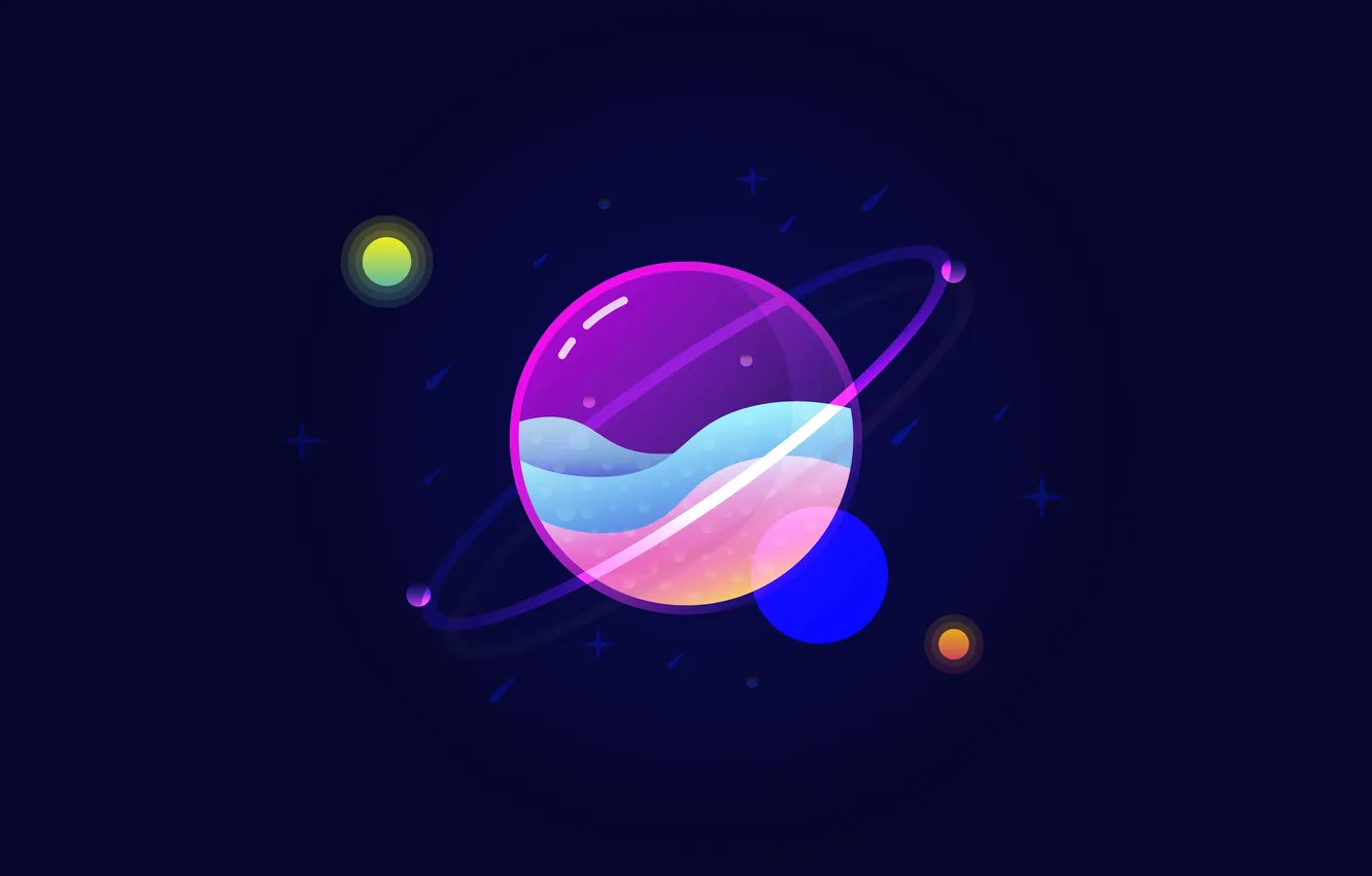 Фото обои звезды, планеты, минимализм, неон, minimalism, stars, neon, planets