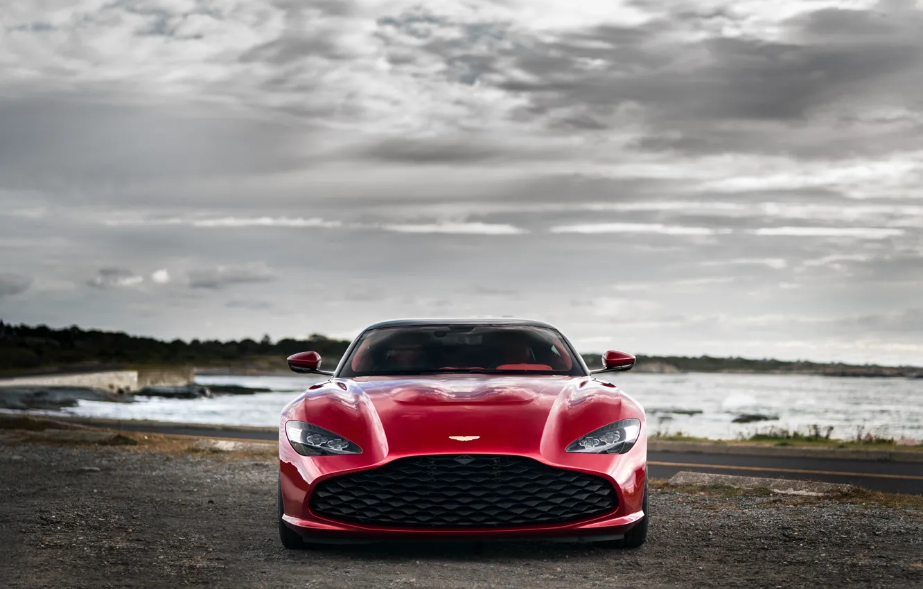 Фото обои красный, Aston Martin, купе, решётка, вид спереди, Zagato, 2020, V12 Twin-Turbo