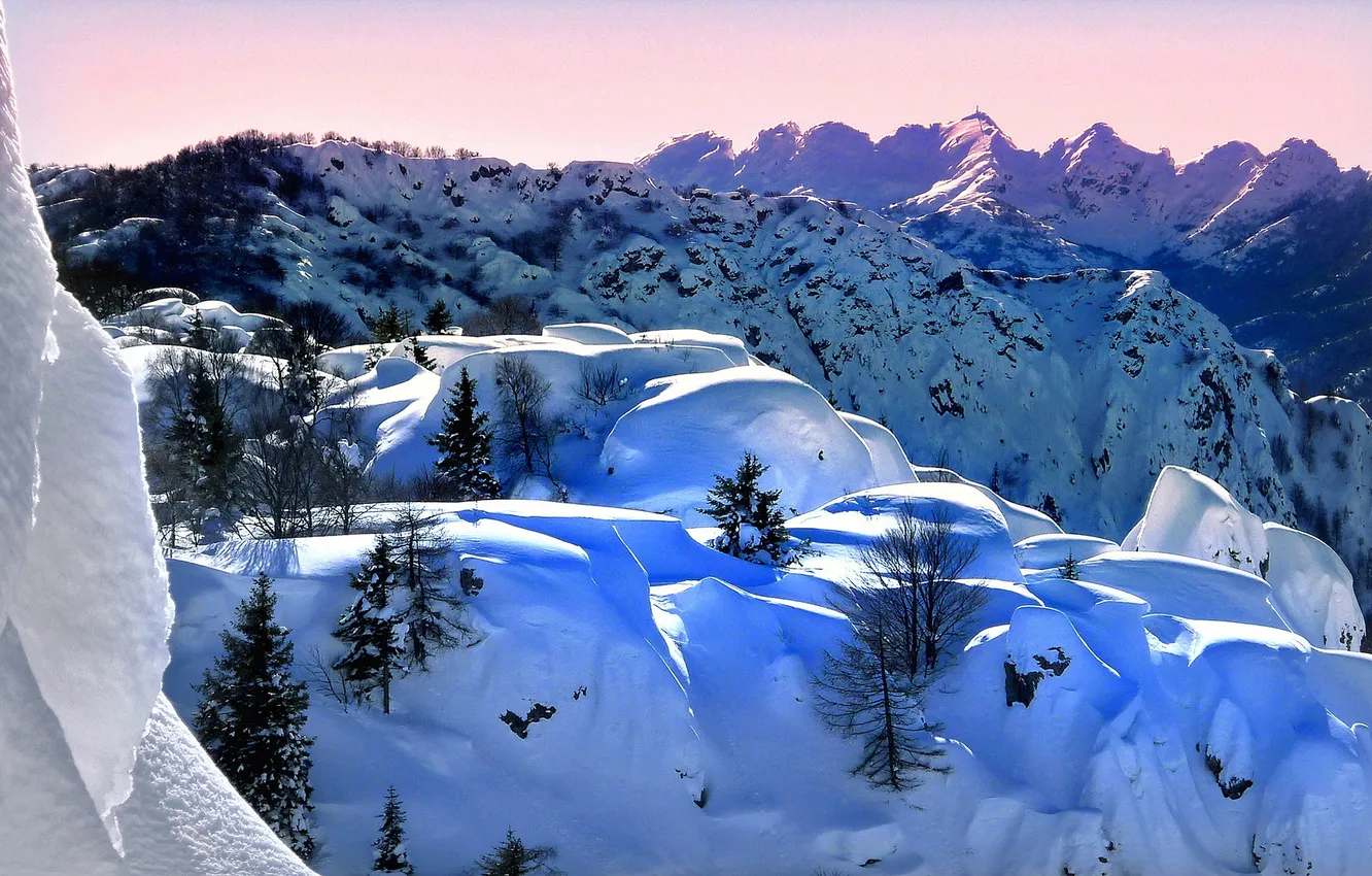 Фото обои зима, снег, горы, Италия, Ломбардия, Моджо